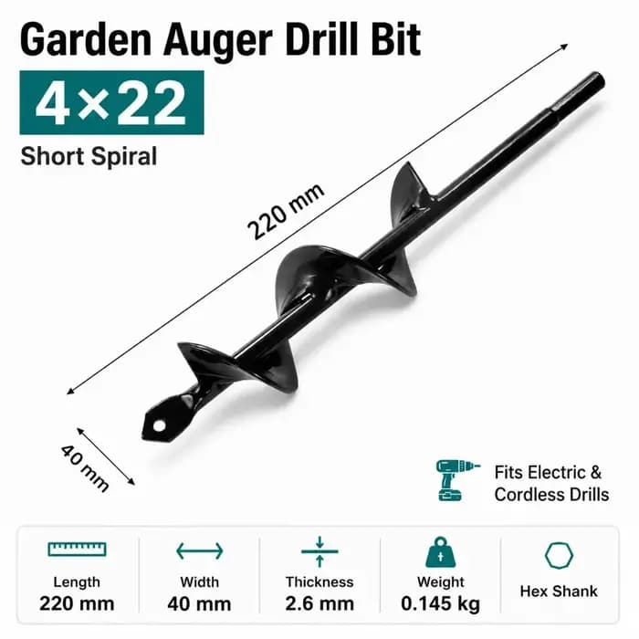 Tarière spirale manuelle ou électrique pour jardinage