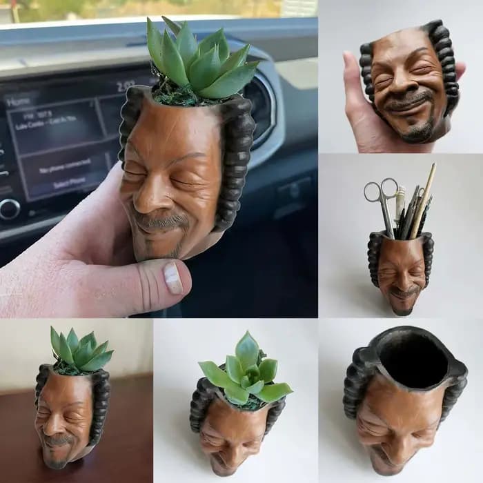 Rappeur Snoop Dogg Pot de fleur visage humain Vase homme sourire