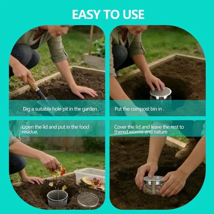Lot de 2 bacs à compost pour jardin, composter encastrable pour vers de terre avec gants, bac à compost extérieur pour le recyclage des déchets alimentaires de cuisine