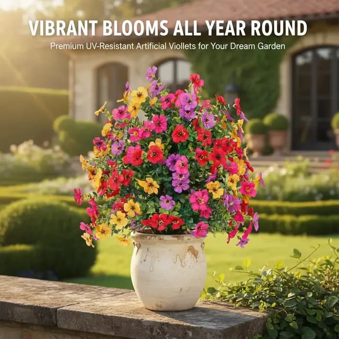 Petunias artificiels avec piquet de fixation pour l'extérieur, fausses fleurs pour jardin, cour, jardinière et véranda, pour la décoration intérieure et extérieure de la maison