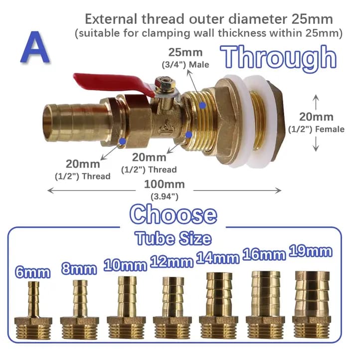 Adaptateur de tuyau de robinet à tournant sphérique pagode en laiton de 6 à 19mm