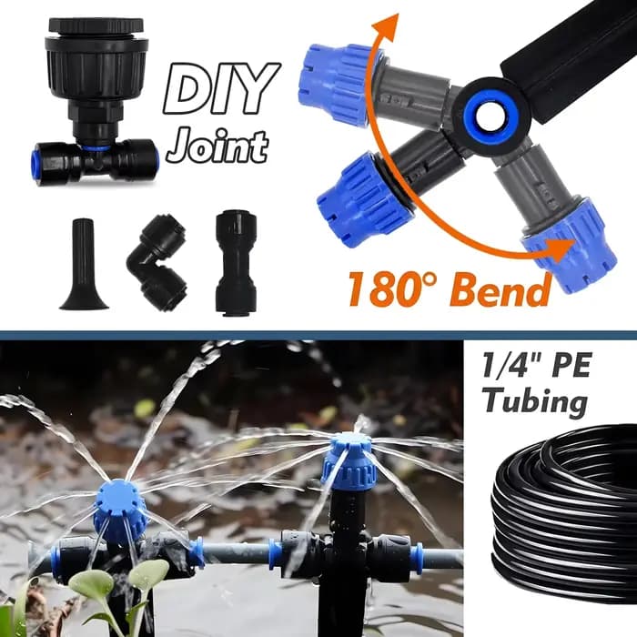 Kit d'irrigation de jardin 1/4'' avec goutteur extérieur 8 trous et piquet, arroseur réglable et rac