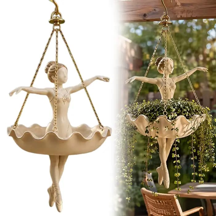 Pot de fleurs suspendu décoratif en résine, porte-plante fantaisie en forme de ballerine pour extérieur, patio, jardin, véranda, balcon, cour, printemps