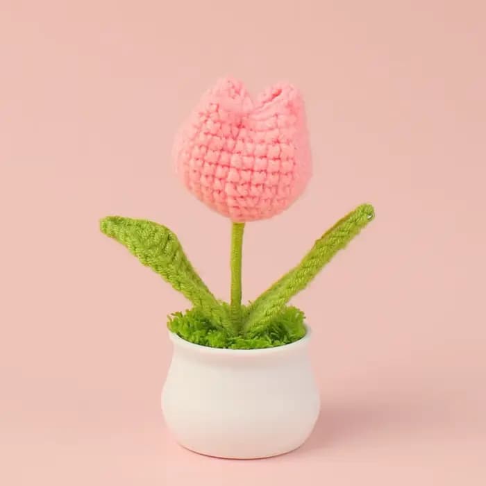 Tulipes Crochet fleur en pot créatif tissé Rose fleurs fini tricoté plante tulipanes Tejidos un Croc