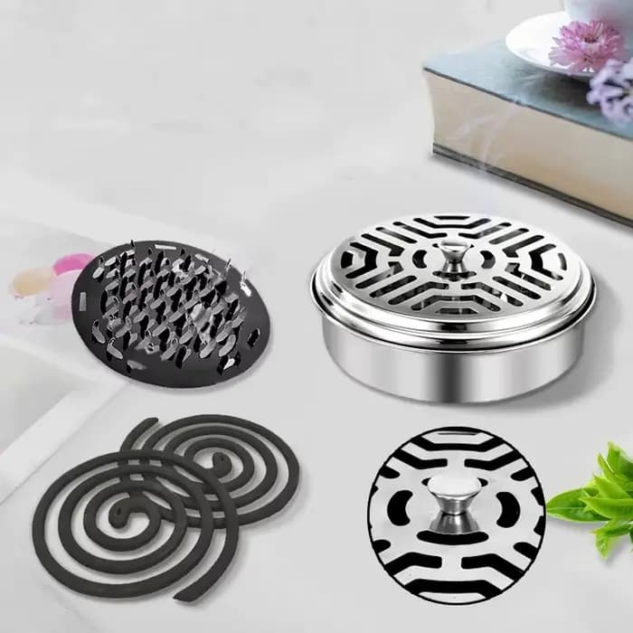 Support pour spirales anti-moustiques en acier inoxydable avec couvercle, boîte ronde en fer forgé p