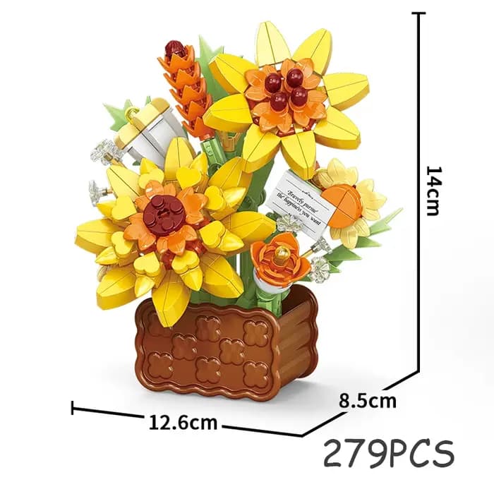 Panier de fleurs éternelles roses, plantes en pot, Mini bloc de construction de particules, ornement de fleur de tournesol, jouet assemblé, cadeaux pour enfants