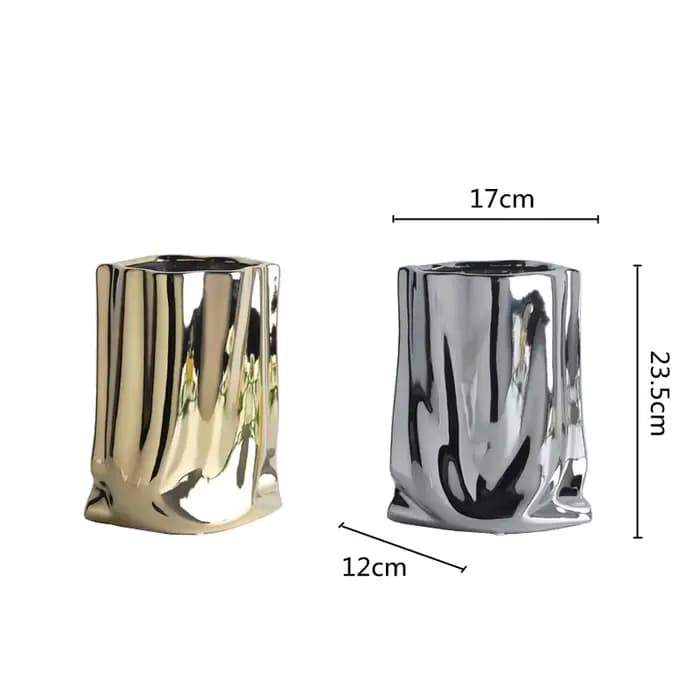 Vase à fleurs en céramique à volants en argent