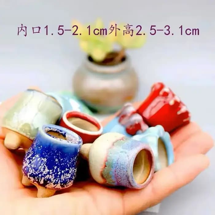Mini pot de fleurs charnu semi-glaçure avec trou, poterie grossière, poche, plante verte, décoration