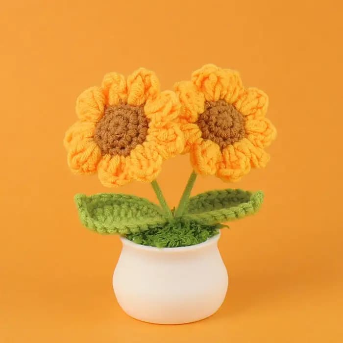 1 pièce fleurs artificielles créatives mignon Crochet tournesol Pots tricoté fleur Graduation