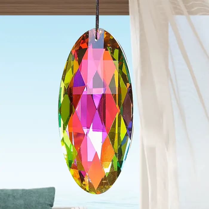 Attrape-soleil ovale en cristal arc-en-ciel, prisme brillant à facettes, capteur de lumière, pièces