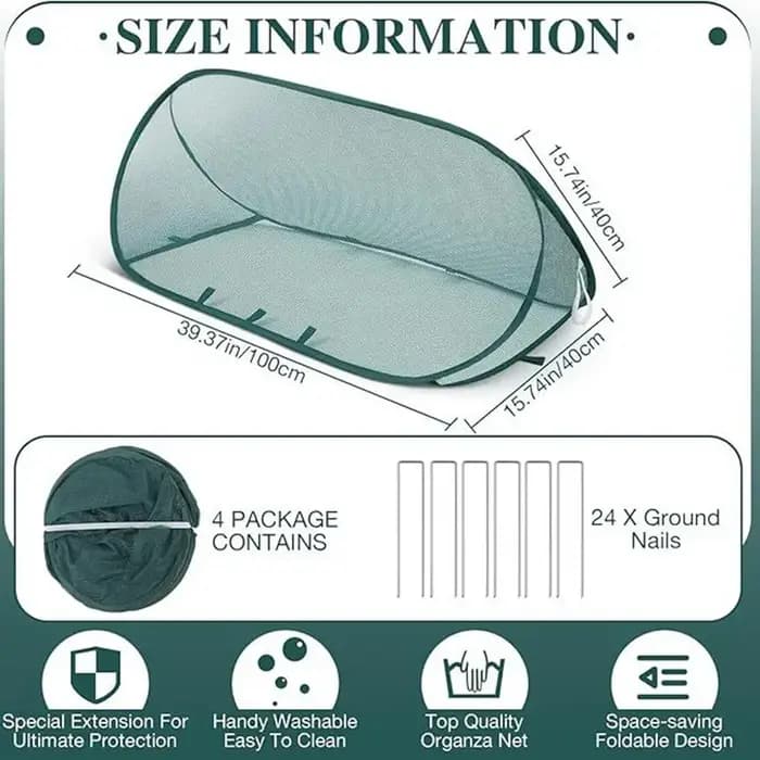Filet de protection pop-up pour plantes de jardin avec 6 piquets de sol