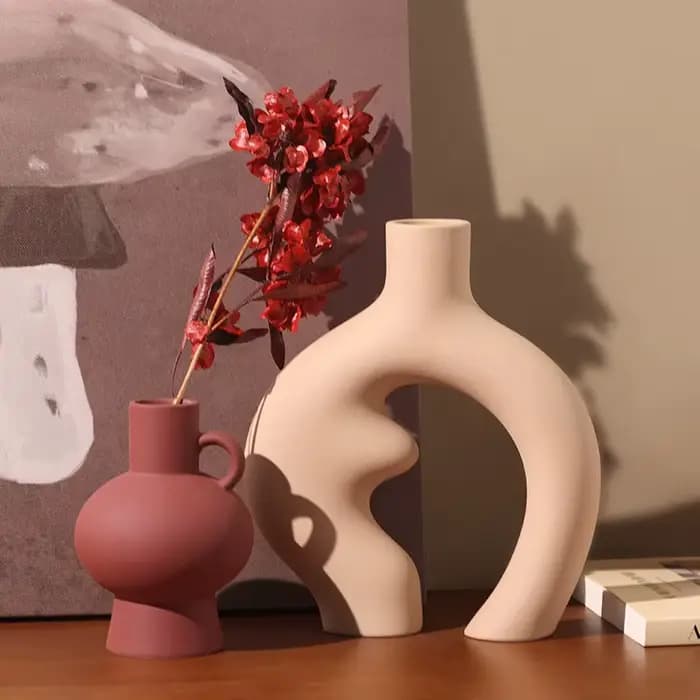 Vase creux circulaire, pot de fleur de beignets en céramique