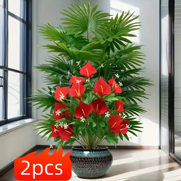 Ensemble de lys Calla artificiels et grand palmier