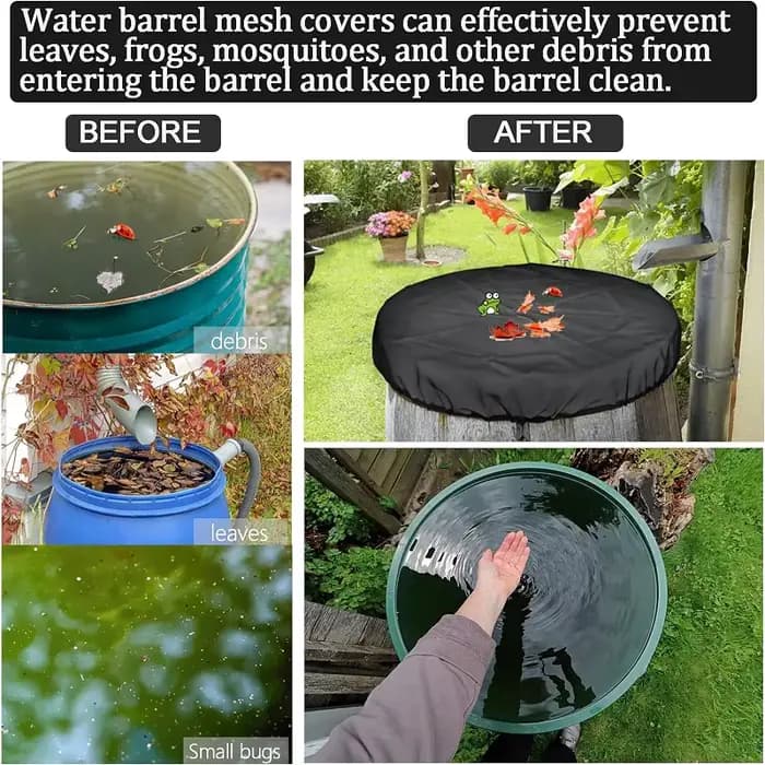 Filet de couverture en maille pour baril de pluie, seau de collecte d'eau, goutte de pluie, feuilles