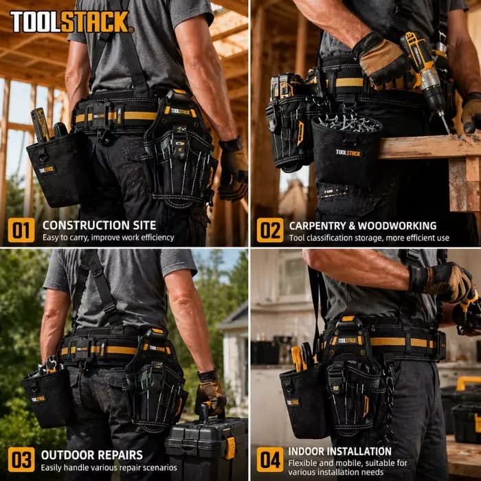 TOOLSTACK Ensemble de 5 ceintures porte-outils avec bretelles