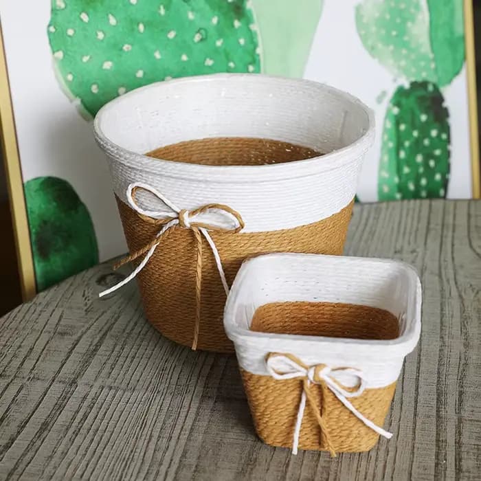 Pot de fleurs fraîches tressées en corde de papier, petit jardinière d'herbe tissée, panier décorati