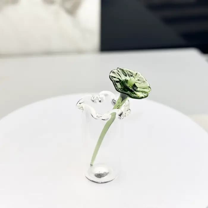 Mini Bouquet de fleurs de Simulation en verre, petit Vase en fer à cheval, Lotus, tulipe, ornements