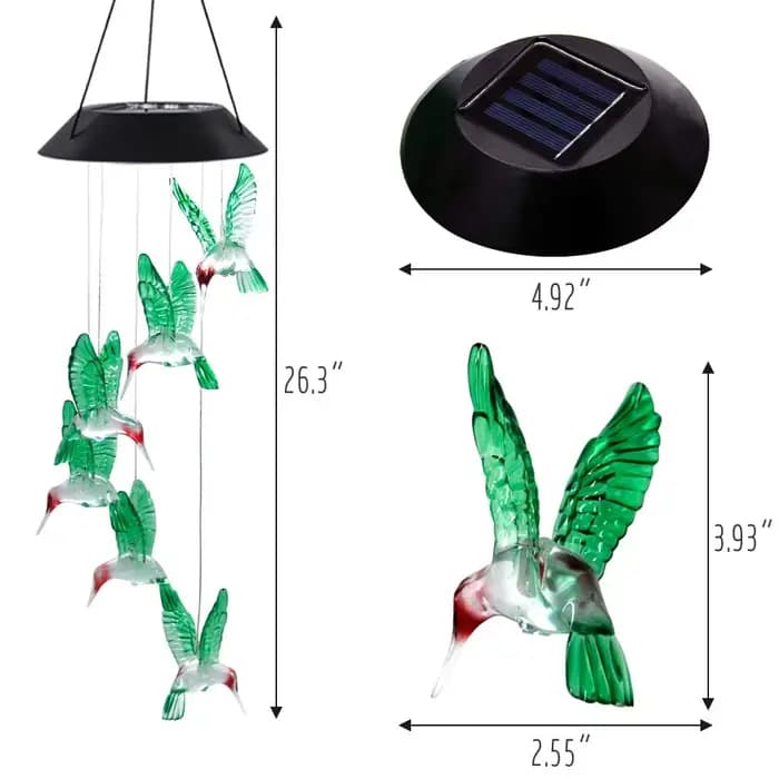 1PC Carillon éolien LED de jardin à dégradé de couleurs, solaire, en forme de colibri, pour éclairag