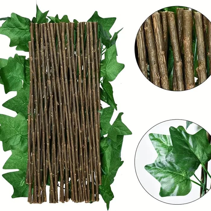 Fausse Clôture Télescopique en Bois pour Décoration de Jardin, Fausses Fleurs, Feuilles Vertes Artif