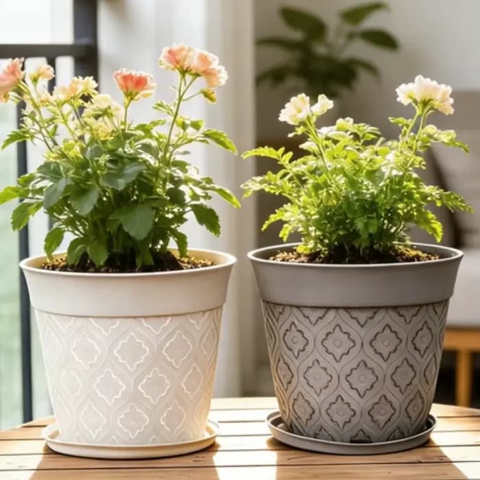 Pot de fleurs en plastique de 8 pouces avec trous de drainage et soucoupe