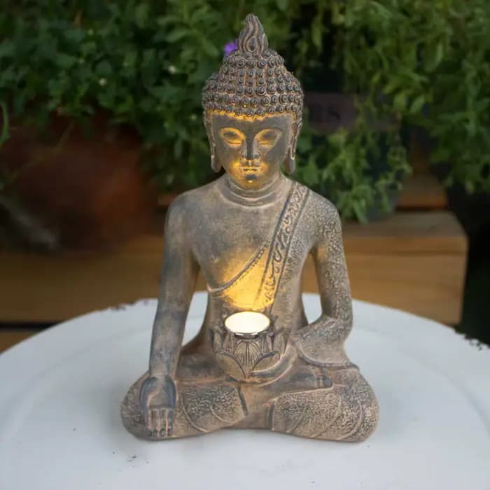Statue de bouddha avec lumière solaire, décoration de jardin de maison, Figurines de bouddha assis e