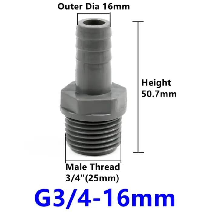 1/3 pièces 1/2 "3/4'' à 8 ~ 16mm gris PVC pagode connecteur à filetage mâle Aquarium