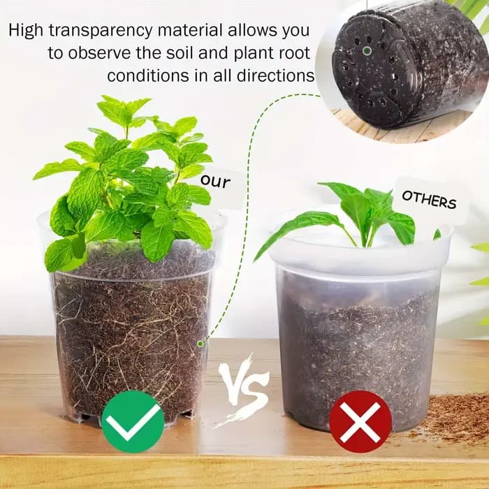 10 Pièces 4 Tailles 3/4/5/6 Pouces Pot de Fleurs en Plastique Transparent pour Serre avec Trou de Drainage Respirant pour Pépinière