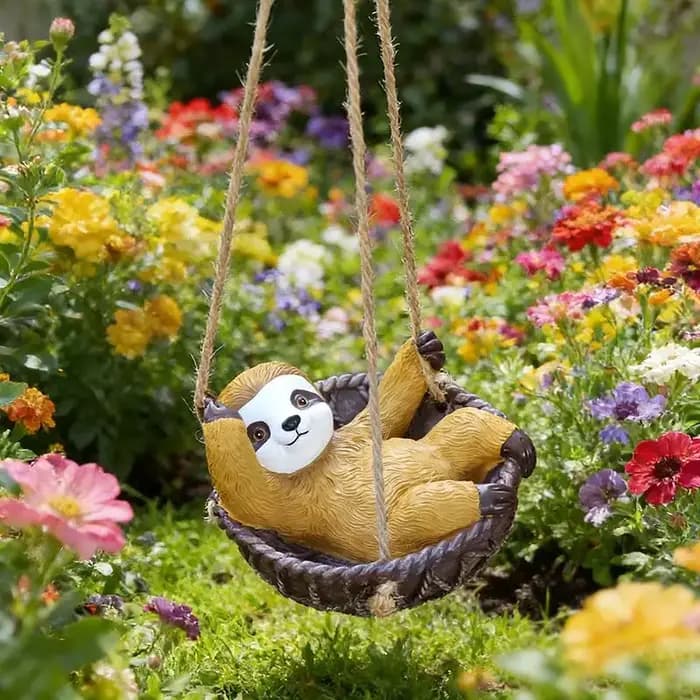 Décoration de jardin en forme de paresseux à suspendre pour extérieur, statue de paresseux pour la décoration de jardin, patio ou fête, figurines décoratives de paresseux mignonnes en train de balanço