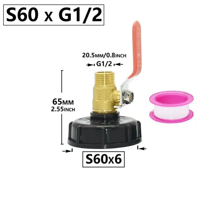 Adaptateur de robinet de réservoir IBC à filetage S60 x 1/2 3/4 1 pouce