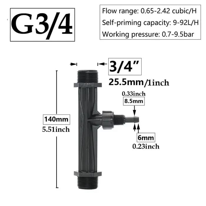 1/2 "3/4" 1 "1.5 pouces fil Agriculture Irrigation Venturi engrais injecteur ensemble serre