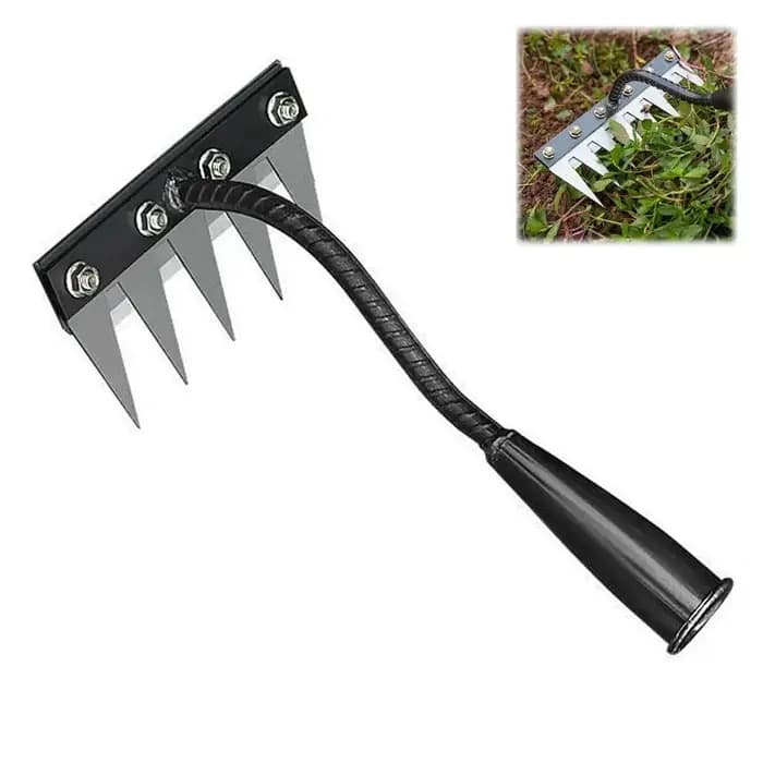 Râteau agricole multifonctionnel en métal à 5/6/7/8 dents pour le désherbage et le desserrage du sol – Outil de jardinage