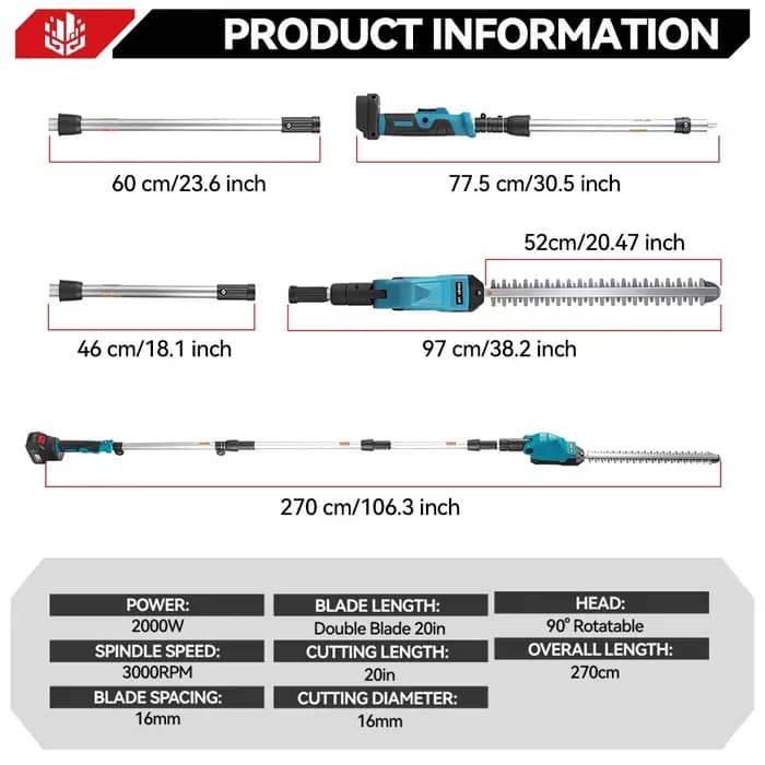 Taille-haie électrique sans fil à affichage LED