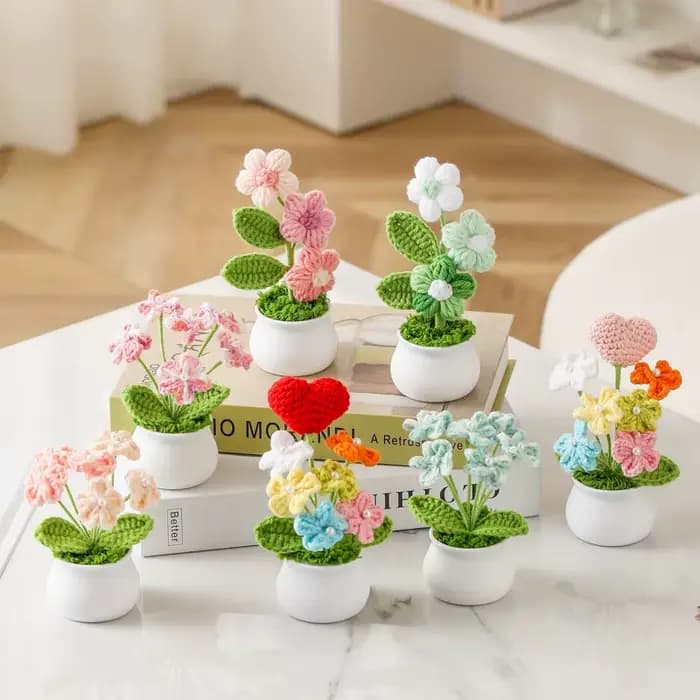 Petites plantes en pot au crochet faites à la main