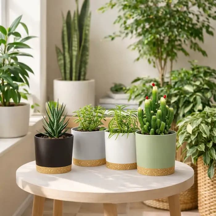 Lot de 4 pots de fleurs ronds de 5 pouces avec fond amovible, pot de fleurs respirant pour la maison