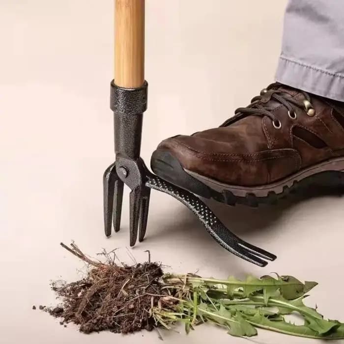 Désherbeur manuel à 4 griffes en acier robuste avec long manche pour jardin